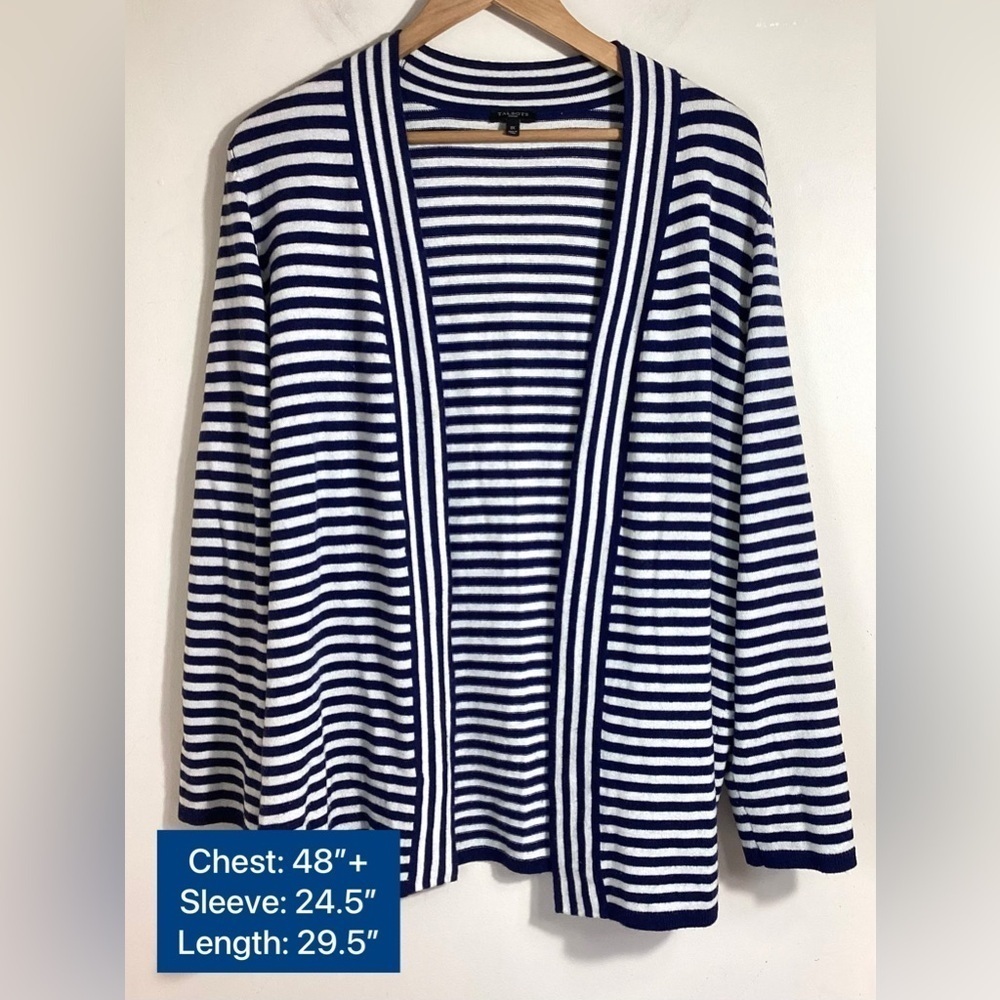 Talbots 1X Classic Capsule Striped Open Mid Length Teacher Cardigan Wool Blend - Picture 4 of 13